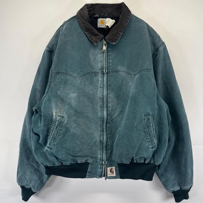 古着 カーハート Carhartt ジャケット フルジップ ワンポイント サンタフェジャケット ダック ワーク ブルー系 メンズ
