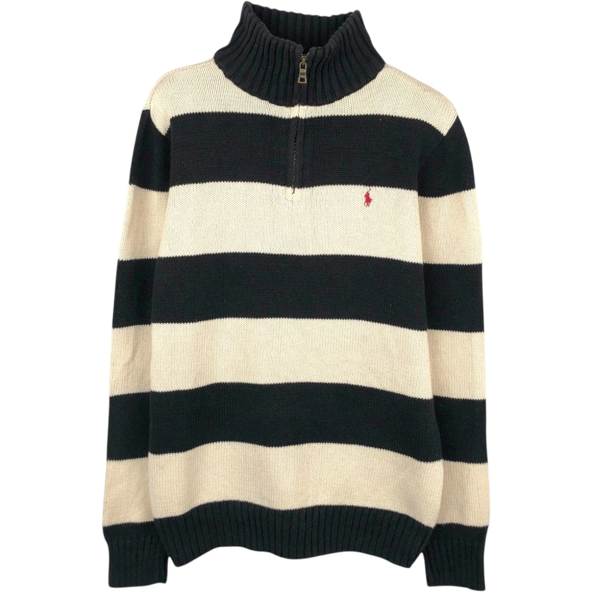 古着 ラルフローレン Ralph Lauren POLO by Ralph Lauren ボーダー柄 コットンニットハーフジップセーター レディースM相当/eaa679868