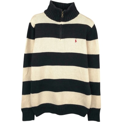 古着 ラルフローレン Ralph Lauren POLO by Ralph Lauren ボーダー柄 コットンニットハーフジップセーター レディースM相当/eaa679868