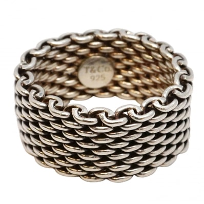 【6jdb0310-k】ティファニー リング サマセット/メッシュ シルバー925 10号【中古】レディース