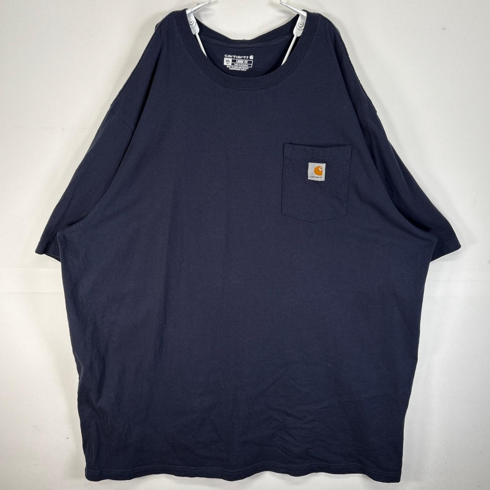古着 カーハート Carhartt 半袖Tシャツ 大きいサイズ 肉厚 ワンポイント ロゴ 胸ポケ 3XL  ネイビー系 無地 メンズ