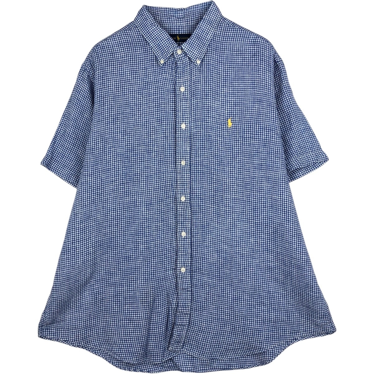 古着 ラルフローレン Ralph Lauren チェック柄 ギンガムチェック 半袖 リネン ボタンダウンシャツ メンズXXL相当/eaa623555