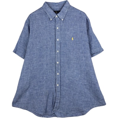 古着 ラルフローレン Ralph Lauren チェック柄 ギンガムチェック 半袖 リネン ボタンダウンシャツ メンズXXL相当/eaa623555