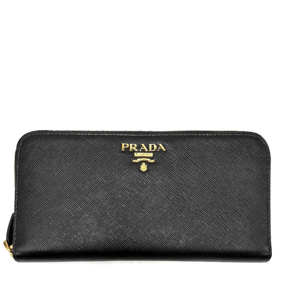 PRADA プラダ 長財布 ロゴ ロングウォレット 1ML506 レザー    ブラック 黒 ゴールド金具 レディース【中古品】