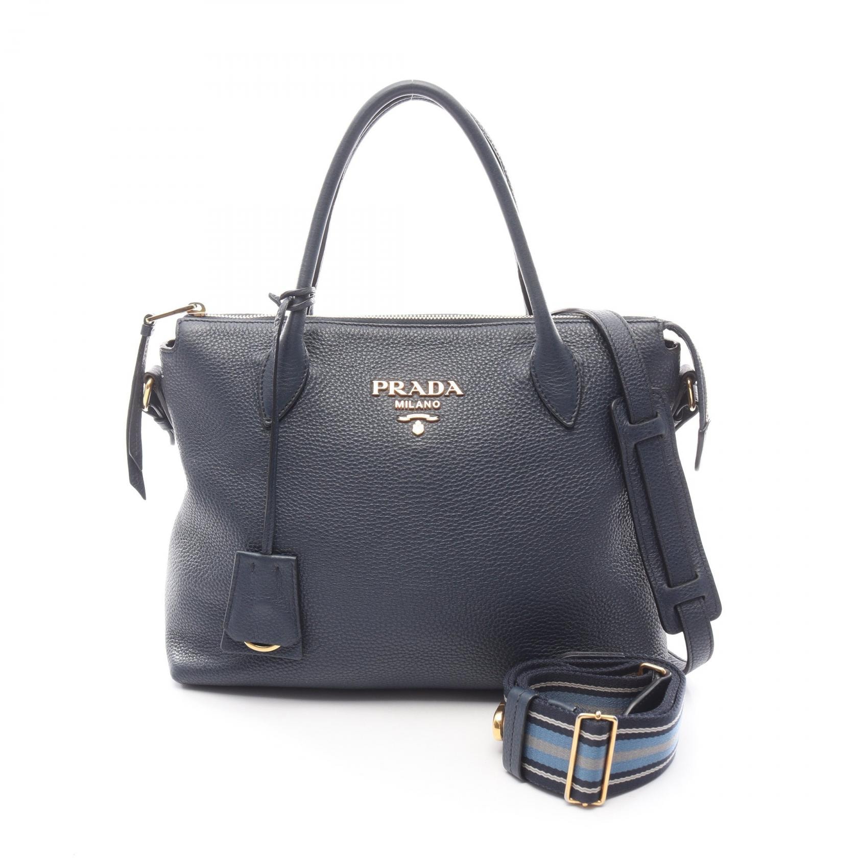 プラダ PRADA VIT DAINO ハンドバッグ バッグ レザー レディース ネイビー系 1BA157 【中古】