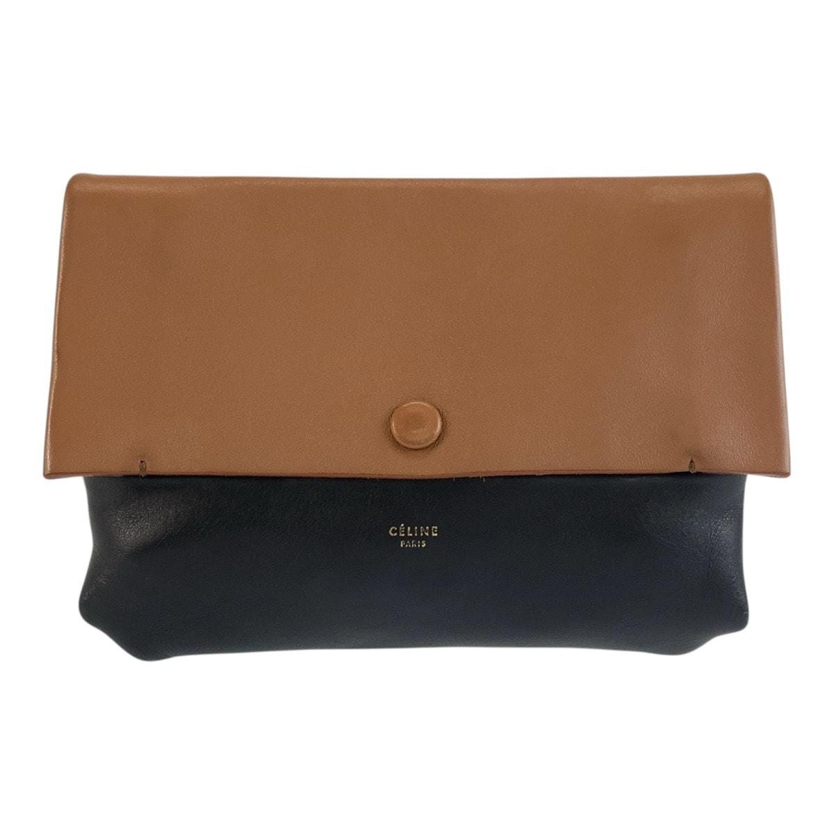 美品 CELINE セリーヌ オールソフト ブラウン ブラック レザー ポーチ 小物入れ 1-0294252 【中古】