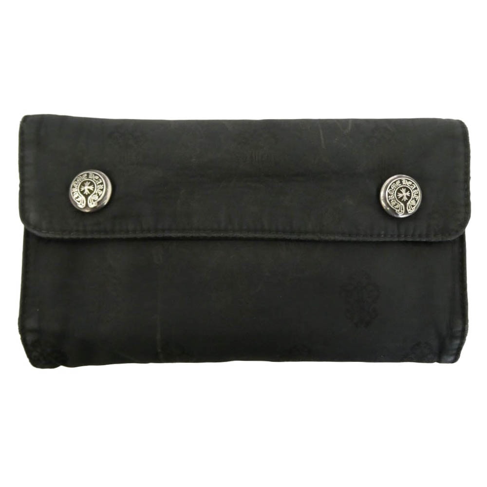 CHROME HEARTS クロムハーツ(原本無) WAVE ウェーブウォレット ホースシューボタン 総柄 ナイロンウォレット 財布 ブラック系【中古】