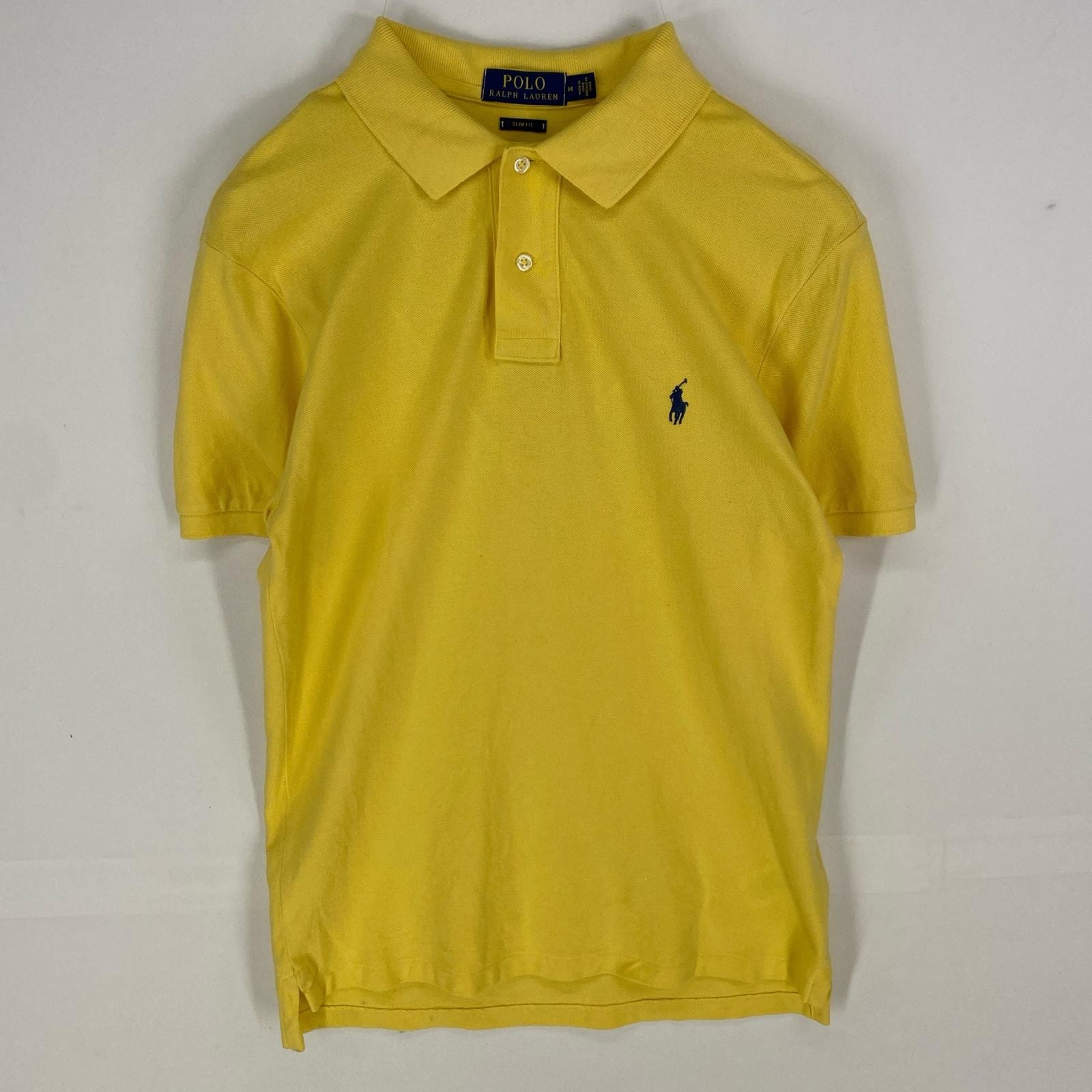 古着 ポロ・ラルフローレン POLO RALPH LAUREN 鹿の子 半袖シャツ ワンポイント ポニー ポロシャツ M イエロー系 メンズ