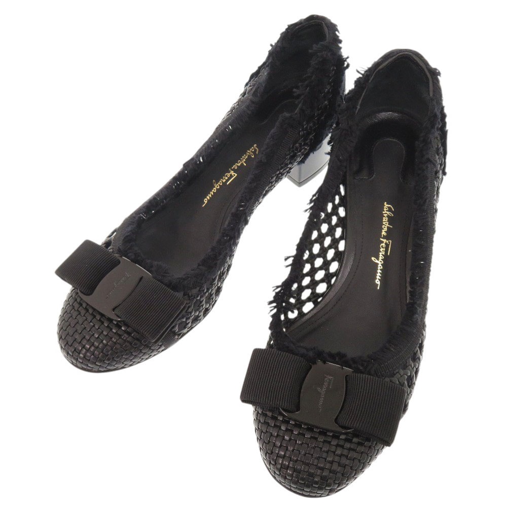 サルヴァトーレフェラガモ  ヴァラリボン  編み込みレザー レザー