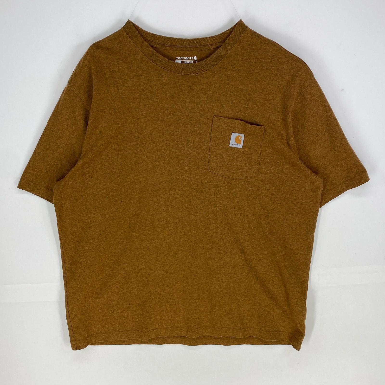 古着 カーハート Carhartt 半袖Tシャツ 胸ポケット ワンポイント クルーネック ショートスリーブ XL  ブラウン系 メンズ