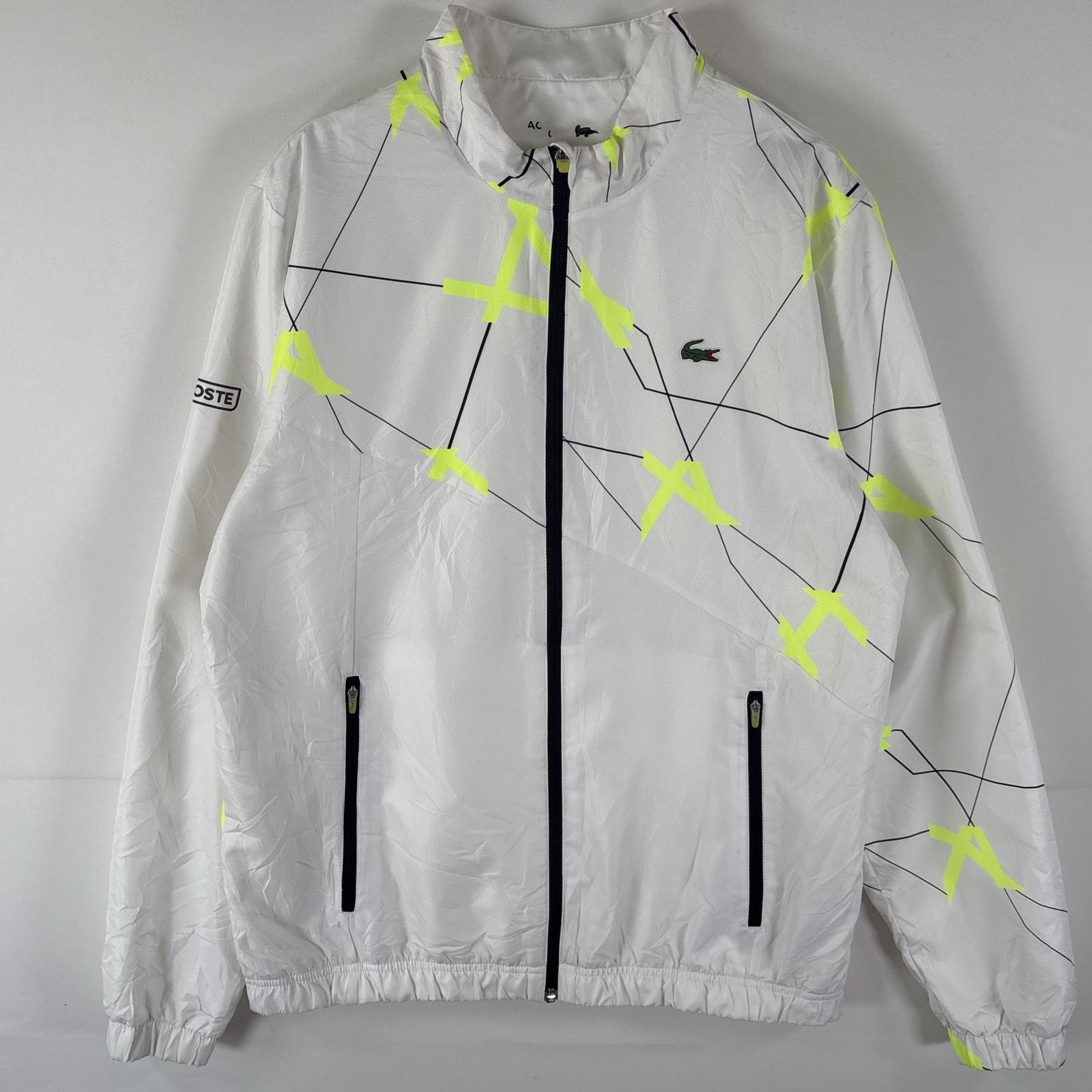 古着 ラコステ LACOSTE ナイロンジャケット フルジップ ワンポイントロゴ 柄 ジャンパー ホワイト メンズ