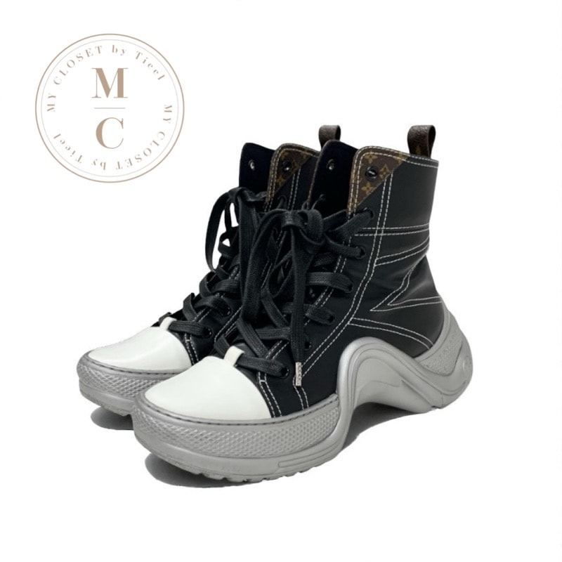 ルイヴィトン LOUIS VUITTON アークライトライン モノグラム スニーカー 靴 シューズ レザー ブラック ホワイト シルバー ハイカット