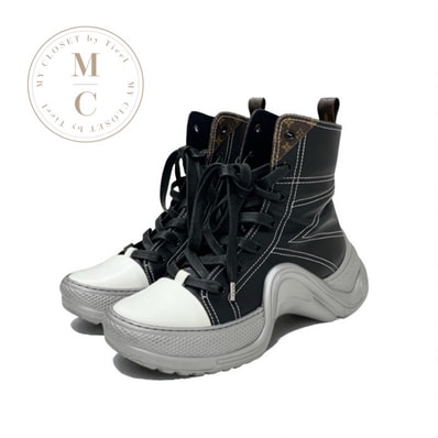 ルイヴィトン LOUIS VUITTON アークライトライン モノグラム スニーカー 靴 シューズ レザー ブラック ホワイト シルバー ハイカット