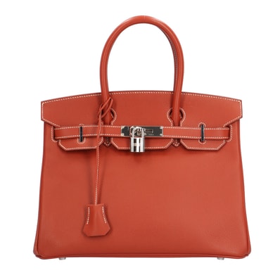 エルメス バーキン30 ハンドバッグ ヴォーエプソン オレンジ レディース HERMES 中古
