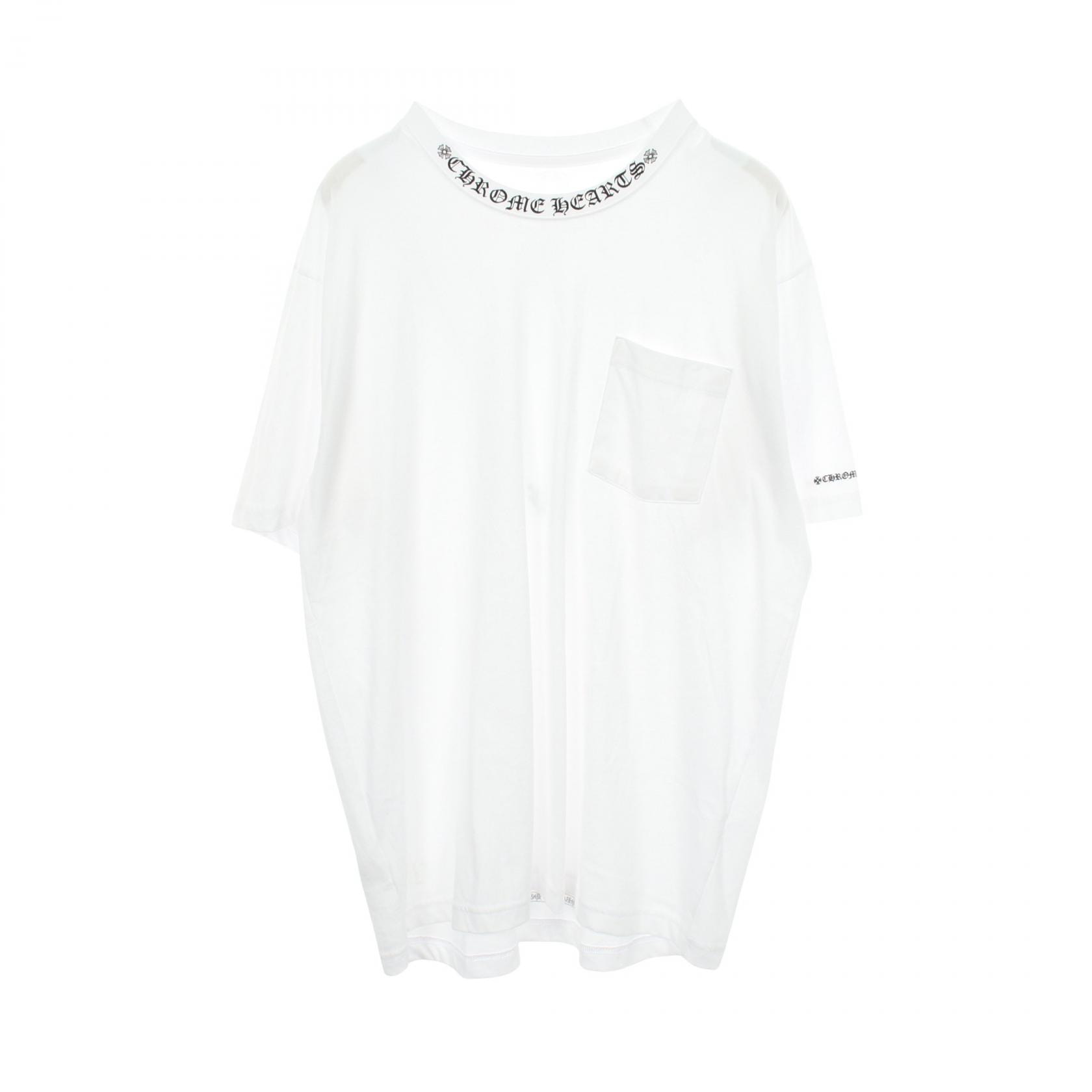 クロムハーツ CHROME HEARTS ネックロゴ ポケット付き 半袖Tシャツ 衣料品 トップス コットン メンズ ホワイト系 【中古】