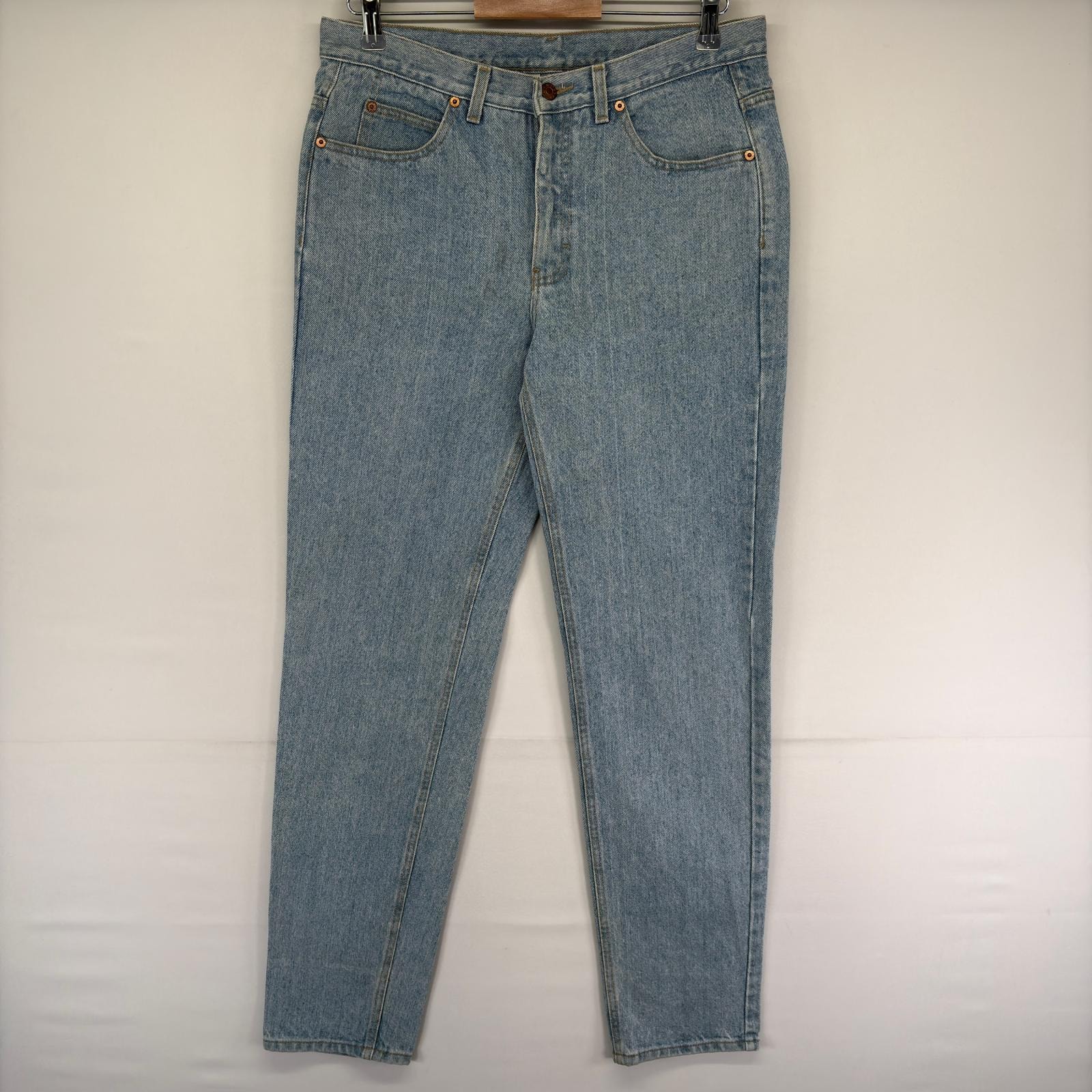 古着 カルバンクライン Calvin Klein USA製 デニム パンツ ワンポイントロゴ ジップ 5ポケット ストレート W34 L34  ブルー系 メンズ