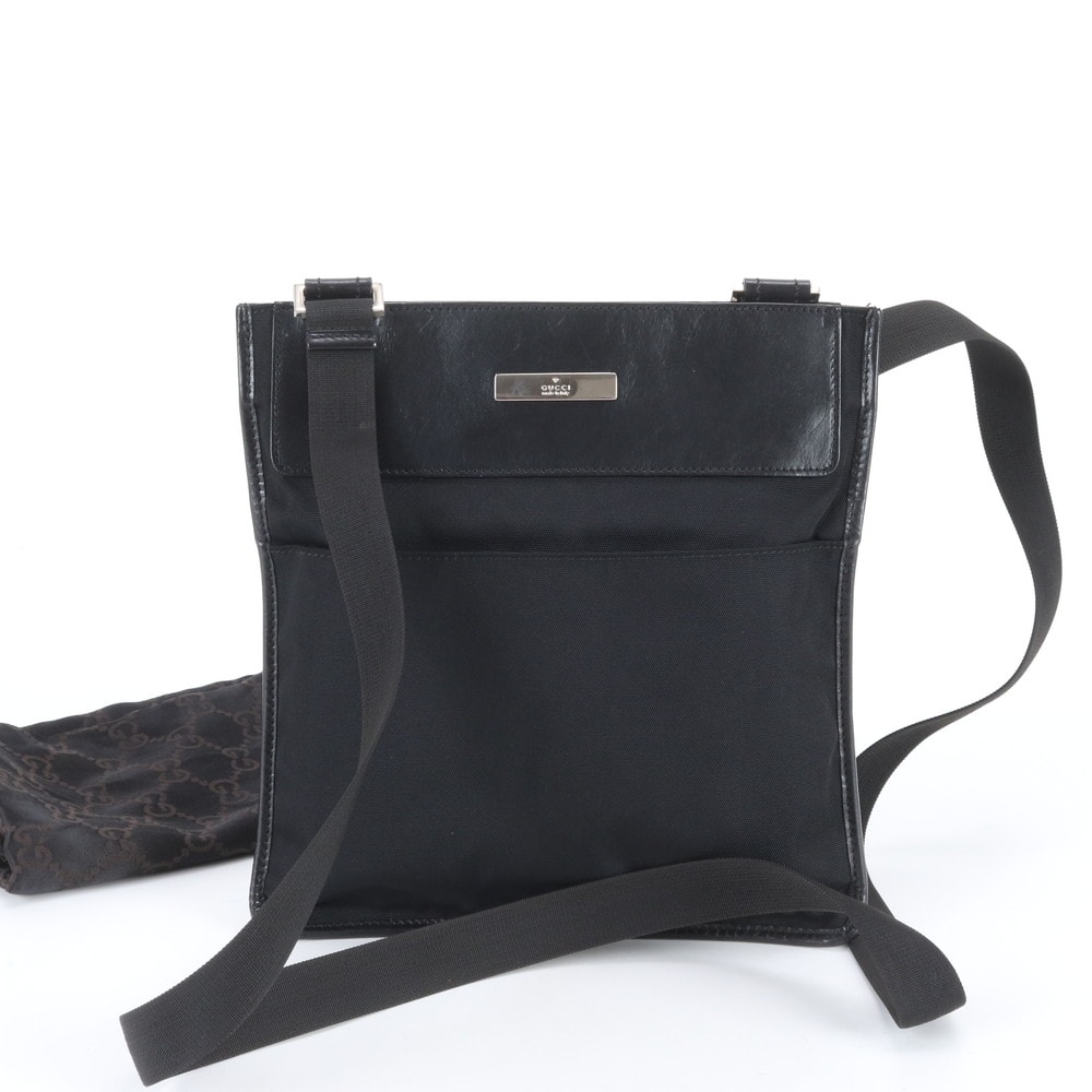 ■美品 グッチ019 0343 ショルダーバッグ レザー×ナイロン