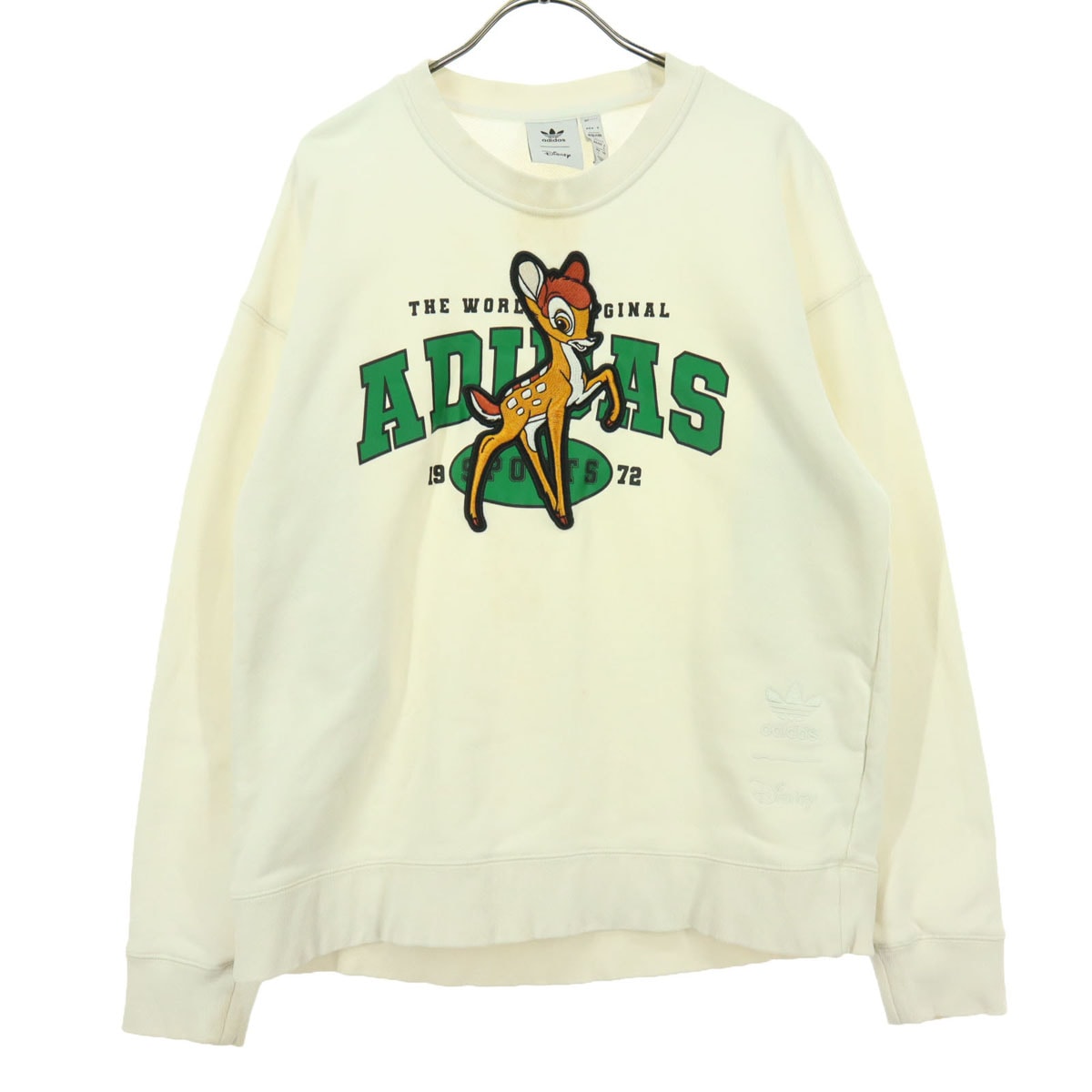 adidas アディダス Disney ディズニー コラボ コットン ロゴプリント キャラクター 長袖 トレーナー L オフホワイト系 トレフォイルロゴ