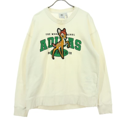 adidas アディダス Disney ディズニー コラボ コットン ロゴプリント キャラクター 長袖 トレーナー L オフホワイト系 トレフォイルロゴ