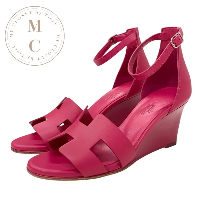 エルメス HERMES レジェンド サンダル 靴 シューズ レザー ピンク ウェッジソール アンクルストラップ