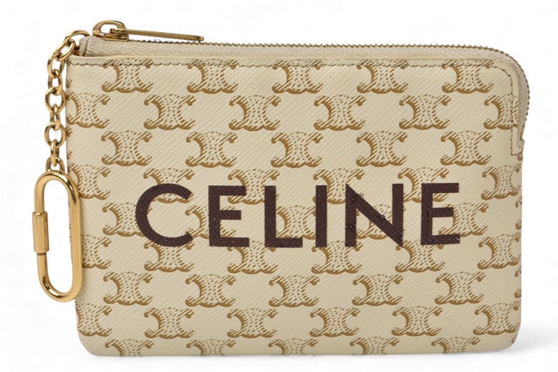 CELINE Coin and Card Pouch In Triomphe Canvas "White"