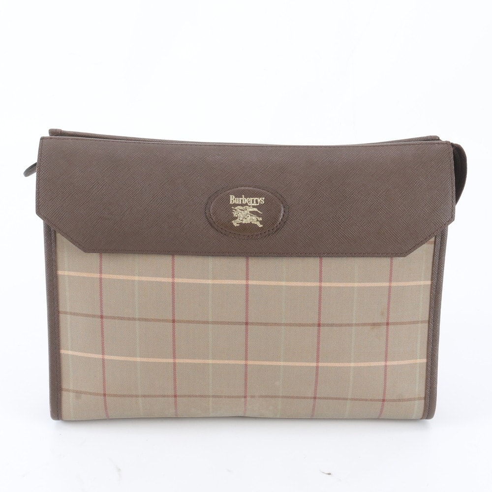 ■美品 バーバリー セカンドバッグ レザー×キャンバス
