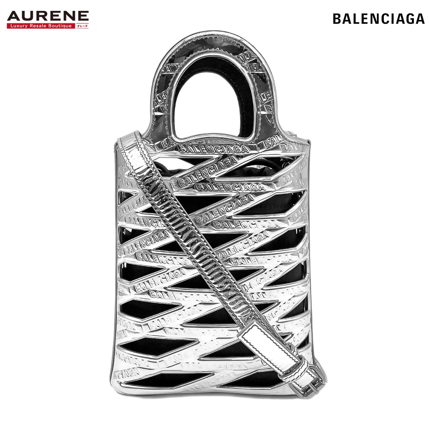 BALENCIAGA バレンシアガ ネオ フォンショルダー 2WAY ショルダーバッグ
ロゴ パテントレザー シルバー ユニセックス
【中古】