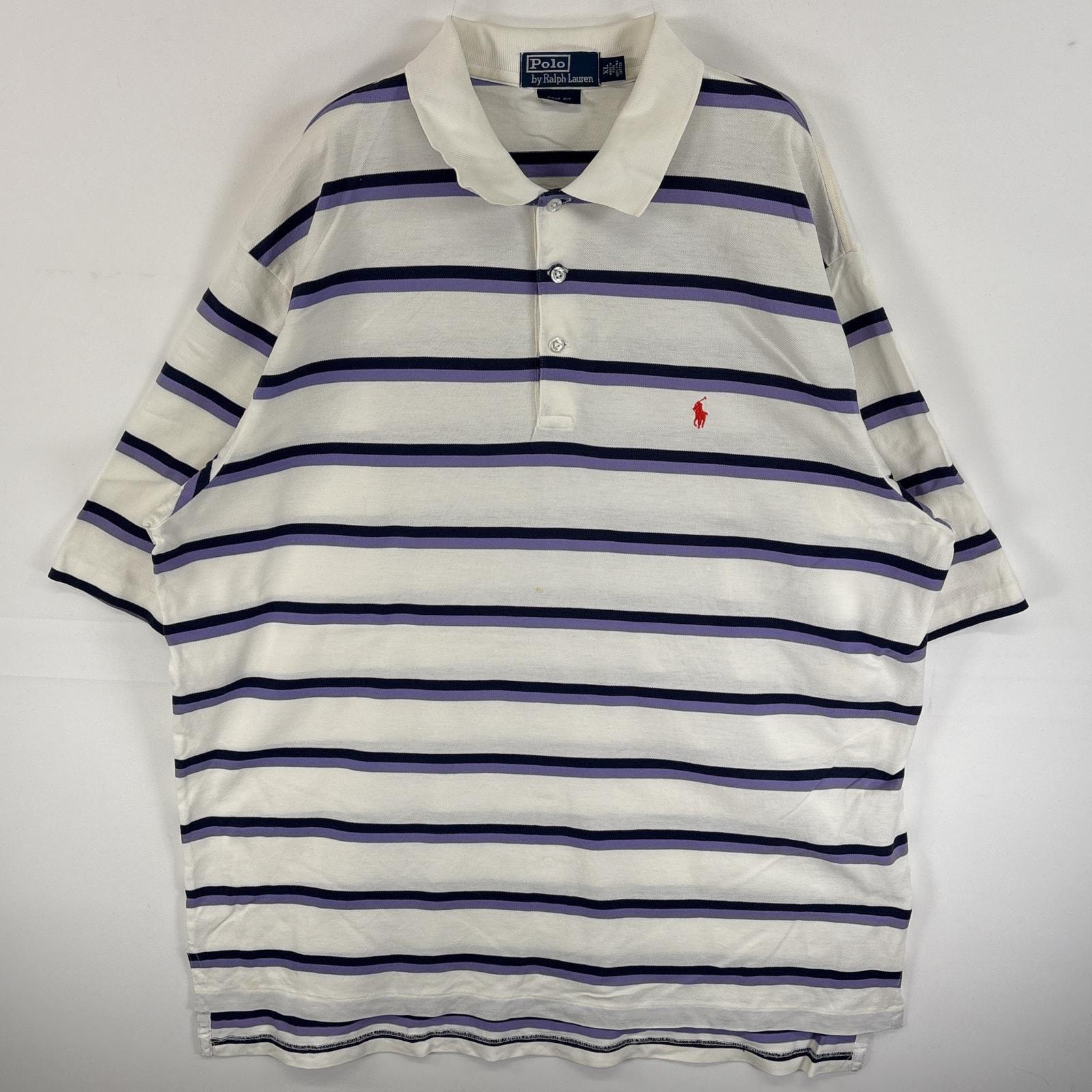 古着 90's/90年代 ポロバイラルフローレン Polo by Ralph Lauren 鹿の子 半袖 ポロシャツ ワンポイント ロゴ 刺繍 大きいサイズ GOLF  FIT XL  ホワイト系 マルチカラー メンズ