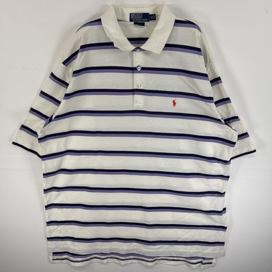 古着 90's/90年代 ポロバイラルフローレン Polo by Ralph Lauren 鹿の子 半袖 ポロシャツ ワンポイント ロゴ 刺繍 大きいサイズ GOLF FIT XL ホワイト系 マルチカラー メンズ
