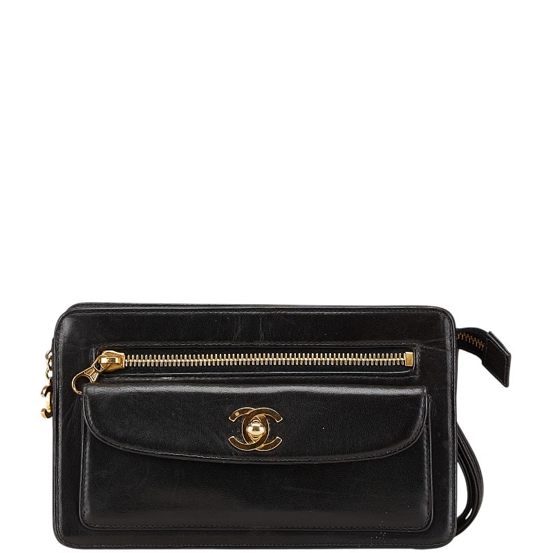 샤넬 코코 마크 클러치 백 블랙 램스킨 여성 CHANEL [중고]