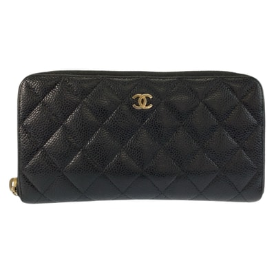美品 CHANEL シャネル マトラッセ ココマーク ブラック 黒 ゴールド金具 レザー 長財布 ロングウォレット 602892 【中古】