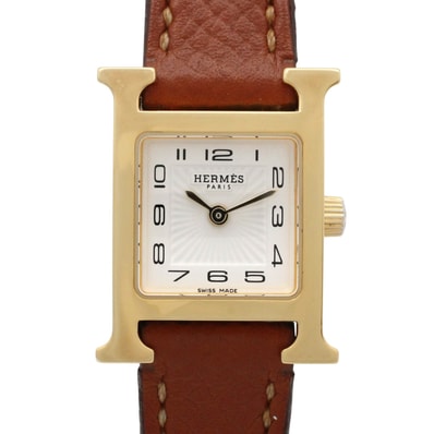 エルメス HERMES Hウォッチ ミニ 腕時計 時計 GP(ゴールドメッキ) レザーベルト レディース ホワイト系 HH1.101 【中古】