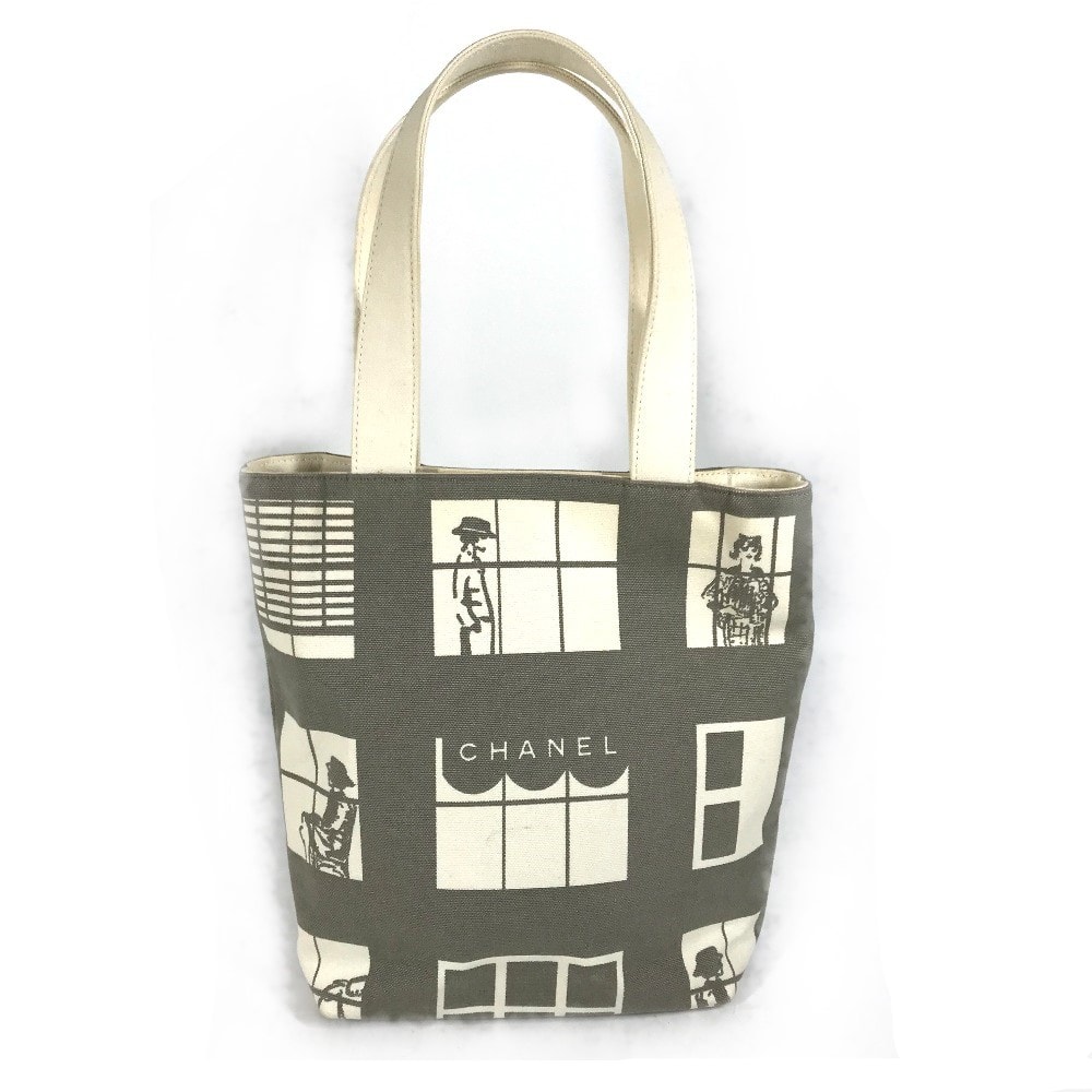 シャネル CHANEL ハンドバッグ ウインドウズライン トートバッグ カバン ショルダーバッグ キャンバス グレー×ホワイト