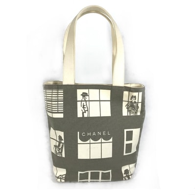 シャネル CHANEL ハンドバッグ ウインドウズライン トートバッグ カバン ショルダーバッグ キャンバス グレー×ホワイト