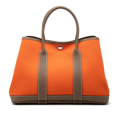 エルメス ガーデンパーティTPM トートバッグ オレンジ エトゥープ トワルオフィシエ ネゴンダ レディース HERMES 【中古】