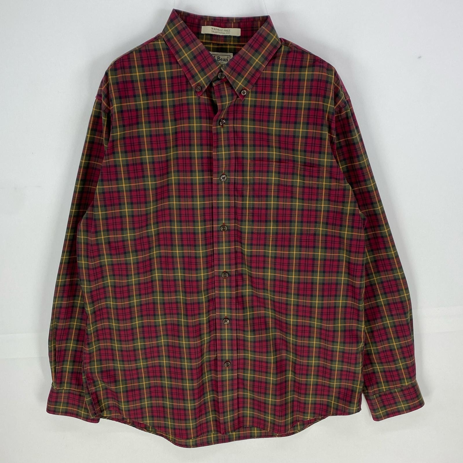 古着 エルエルビーン L.L.Bean 長袖シャツ ボタンダウン アウトドア 胸ポケット ロングスリーブ M  レッド系 チェック メンズ