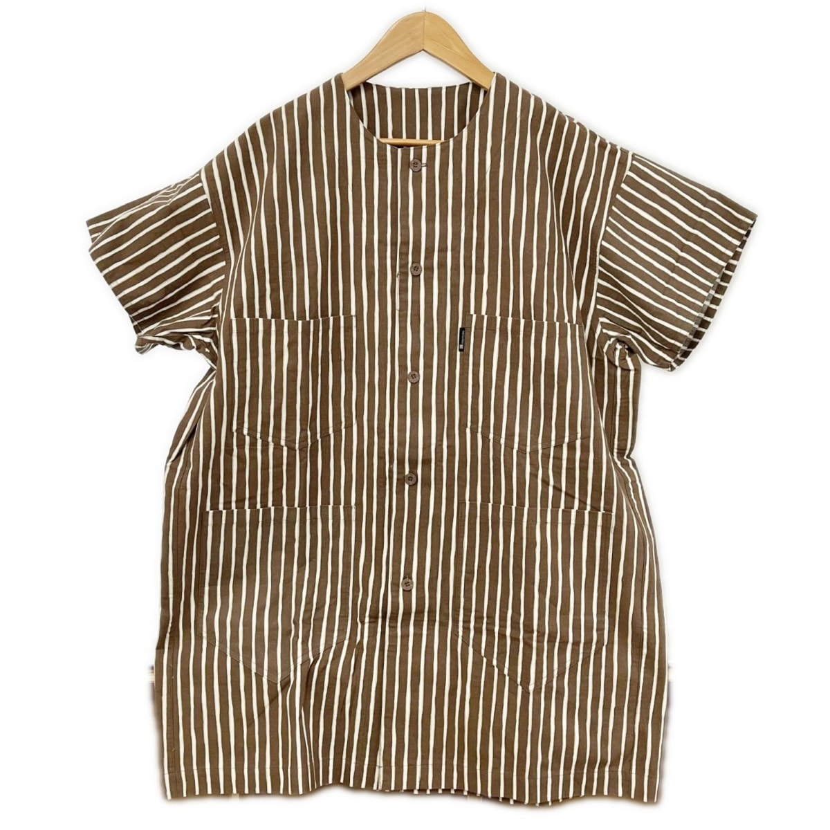 ISSEY MIYAKE イッセイミヤケ 半袖シャツ ストライプ 萩原製造 C-KN3333 レディース ブラウン