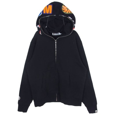 A BATHING APE アベイシングエイプ パーカー 0ZXSWM304151P SHARK FULL ZIP HOODIE シャーク フルジップ フーディ ダブルジップ スウェット パーカー ブラック系 M【中古】