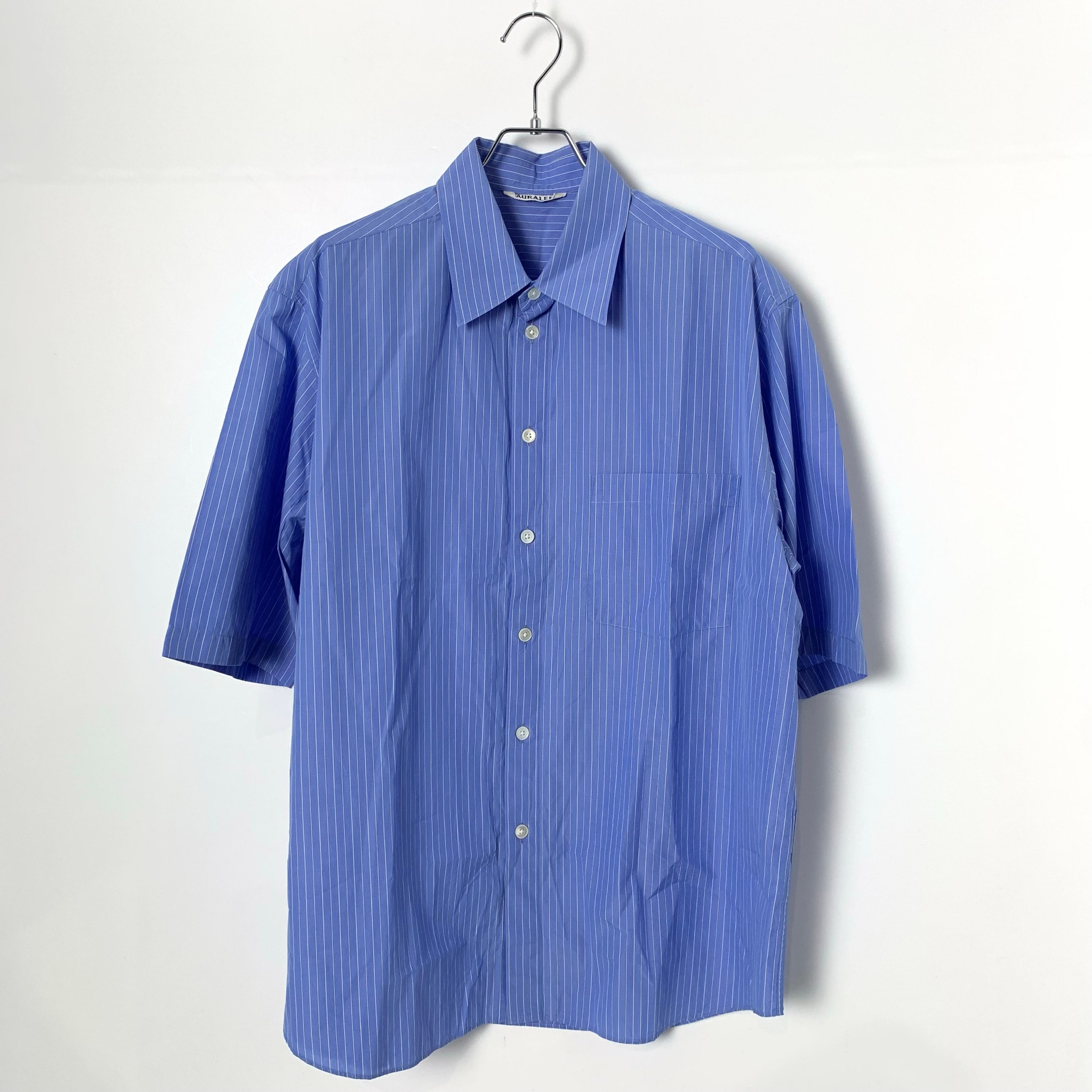 AURALEE Suvin High Count Cloth Stripe Half Sleeved Shirt "Blue Stripe"