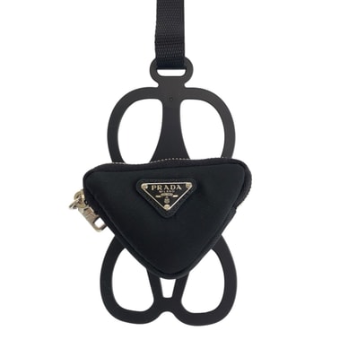 美品 PRADA プラダ テスート 三角ロゴプレート ブラック 黒 シルバー金具 ナイロン ゴム/ 携帯・スマホアクセサリー スマホケース iPhoneケース スマートフォンホルダー 506726 【中古】