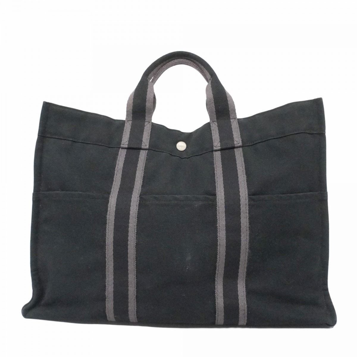 【6de6169】エルメス トートバッグ フールトゥMM キャンバス ブラック シルバー金具【中古】レディース