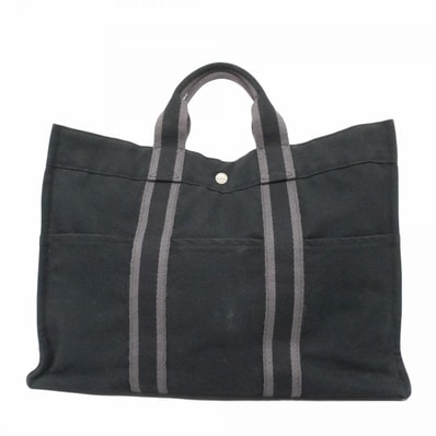 【6de6169】エルメス トートバッグ フールトゥMM キャンバス ブラック シルバー金具【中古】レディース