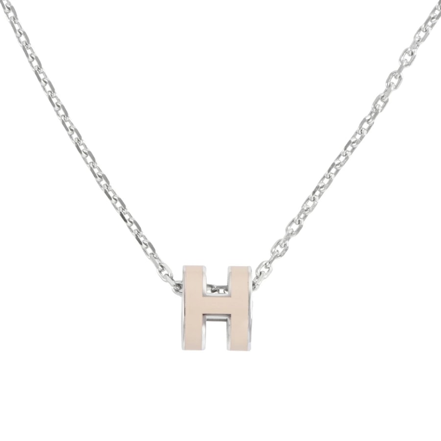 HERMES エルメス ポップH ミニ ネックレス POP H ペンダント メタル シルバー ベージュ【中古】