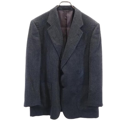 LANVIN ランバン 長袖 日本製 シルク100% テーラードジャケット T46-54 黒×青系
