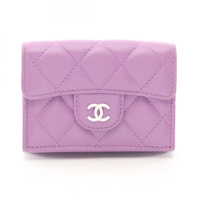 シャネル CHANEL クラシック スモール フラップ ウォレット マトラッセ 三つ折り財布 財布 ラムスキン(羊革) レディース パープル系 【中古】