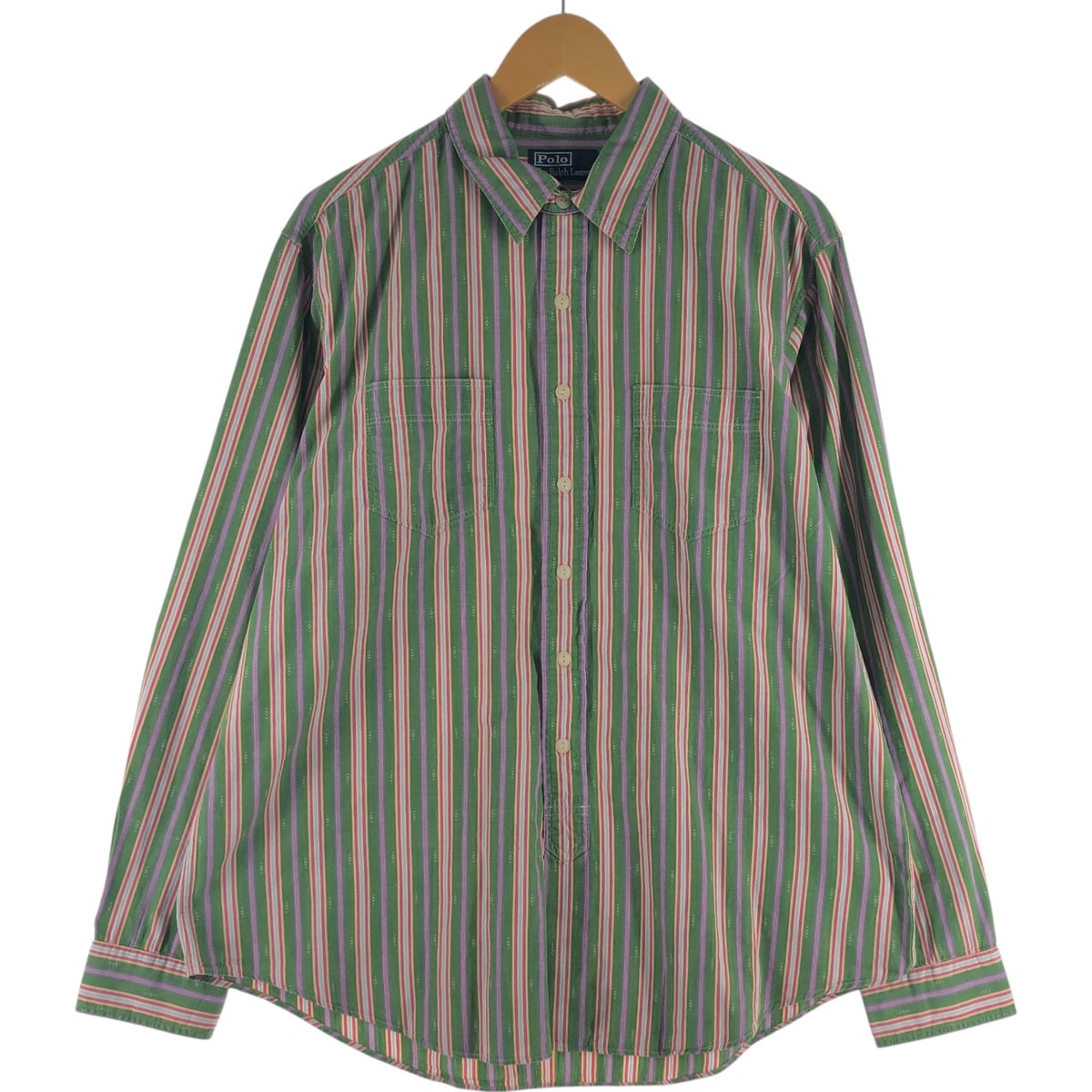 古着 ラルフローレン Ralph Lauren POLO by Ralph Lauren マルチストライプ 長袖 コットンストライプシャツ メンズXL相当/eaa541288