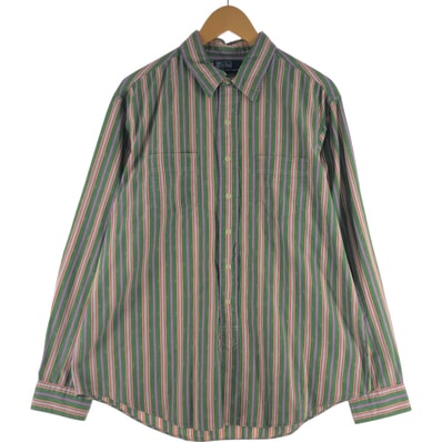 古着 ラルフローレン Ralph Lauren POLO by Ralph Lauren マルチストライプ 長袖 コットンストライプシャツ メンズXL相当/eaa541288
