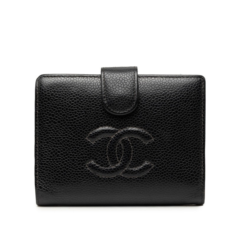 シャネル ココマーク 二つ折り財布 ブラック キャビアスキン レディース CHANEL 【中古】