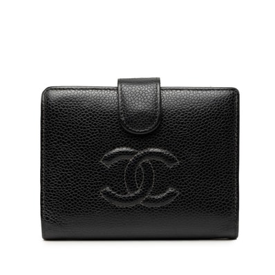 シャネル ココマーク 二つ折り財布 ブラック キャビアスキン レディース CHANEL 【中古】
