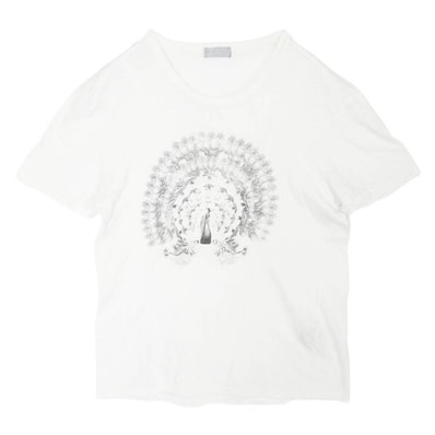DIOR HOMME ディオールオム 05AW 5WH3060505 Hedi Slimane archive 05AW エディ期 ピーコック プリント 半袖 Tシャツ ホワイト系 L【中古】